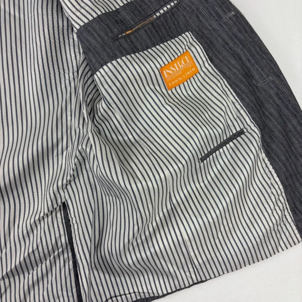 Inserch Collezione Italy Mens 100% Linen Blazer 46R  Gray Pinstripe Sport‎ Coat